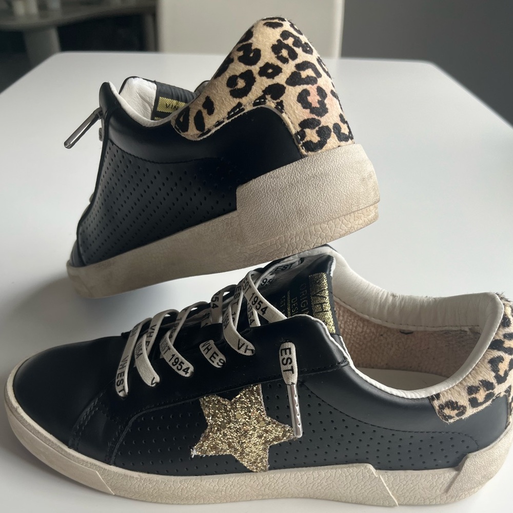 Vintage Havana Black and Leopard Sneakers with Gold Star